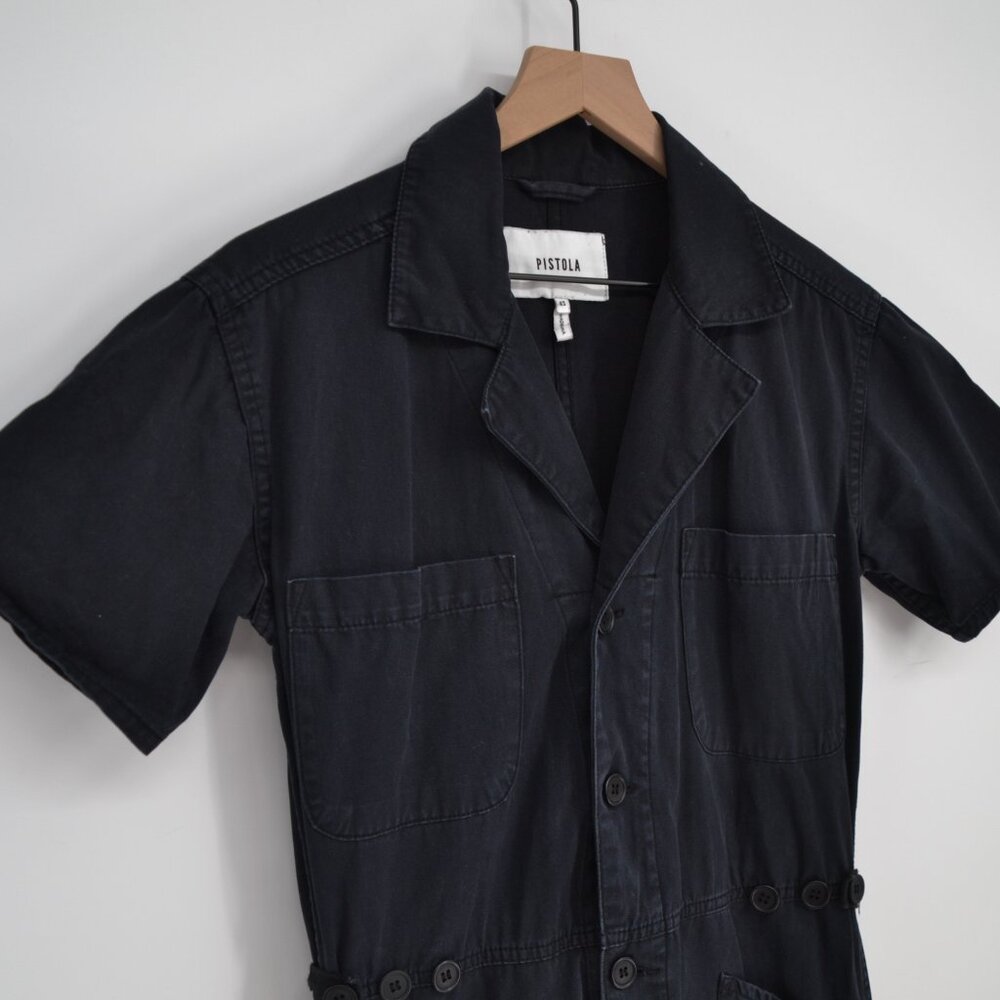 Pistola Grover Field Jumpsuit in Fade To Black XS Short Sleeve Button Up Utility - Picture 4 of 8